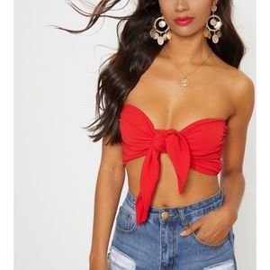 NWT Pretty Little Things  Red Crepe Bandeau Tie Front Crop Top- Size 10